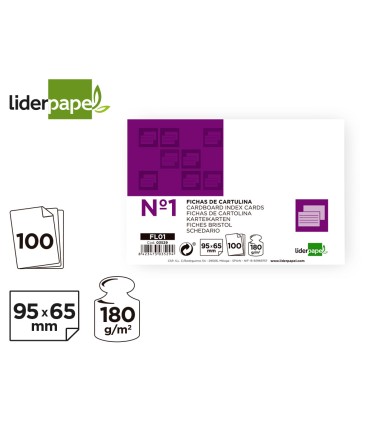 Ficha liderpapel lisa nº1 65x95mm paquete de 100 180g